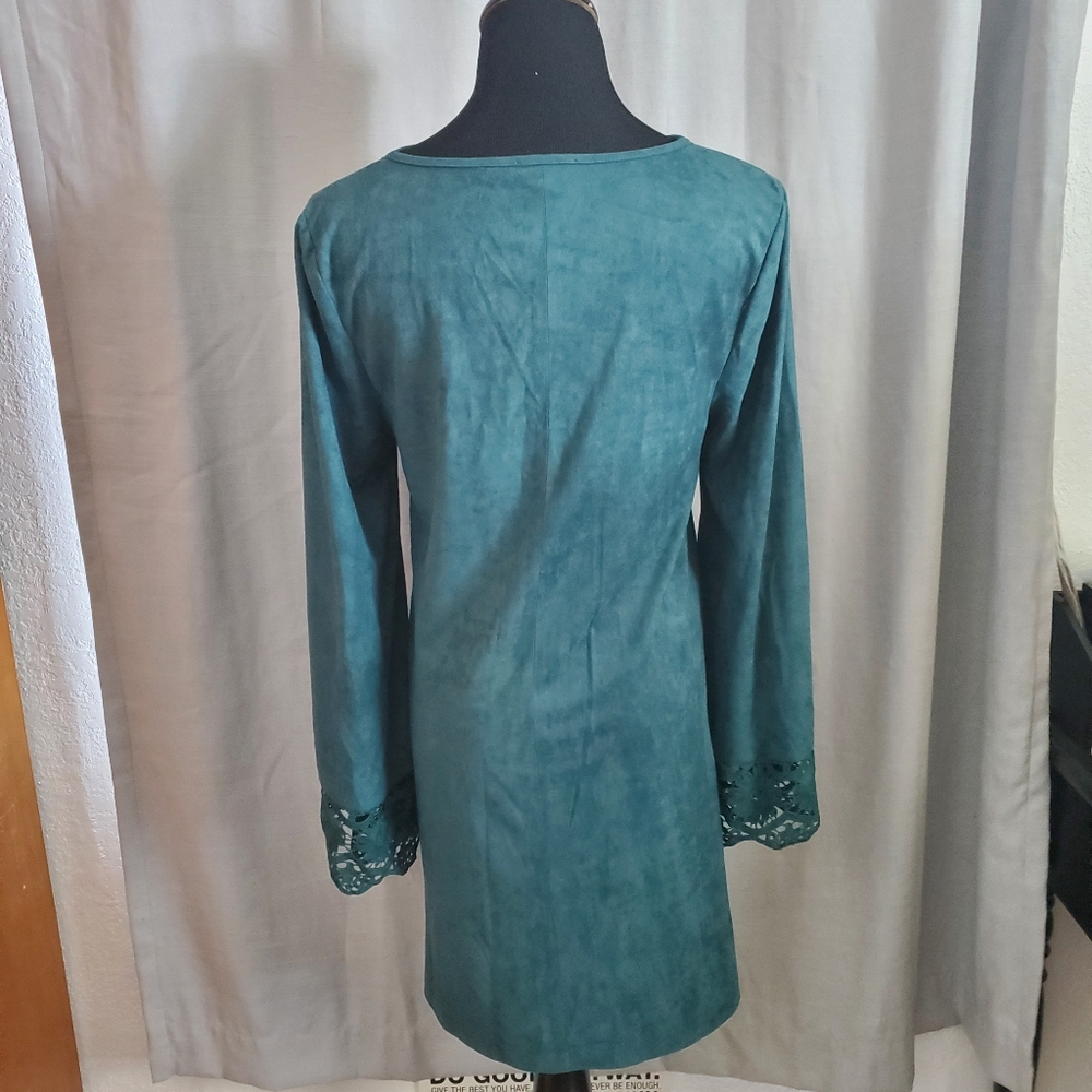 JODIFL Flowy Velvet Dress Emerald Green - Picture 3 of 6